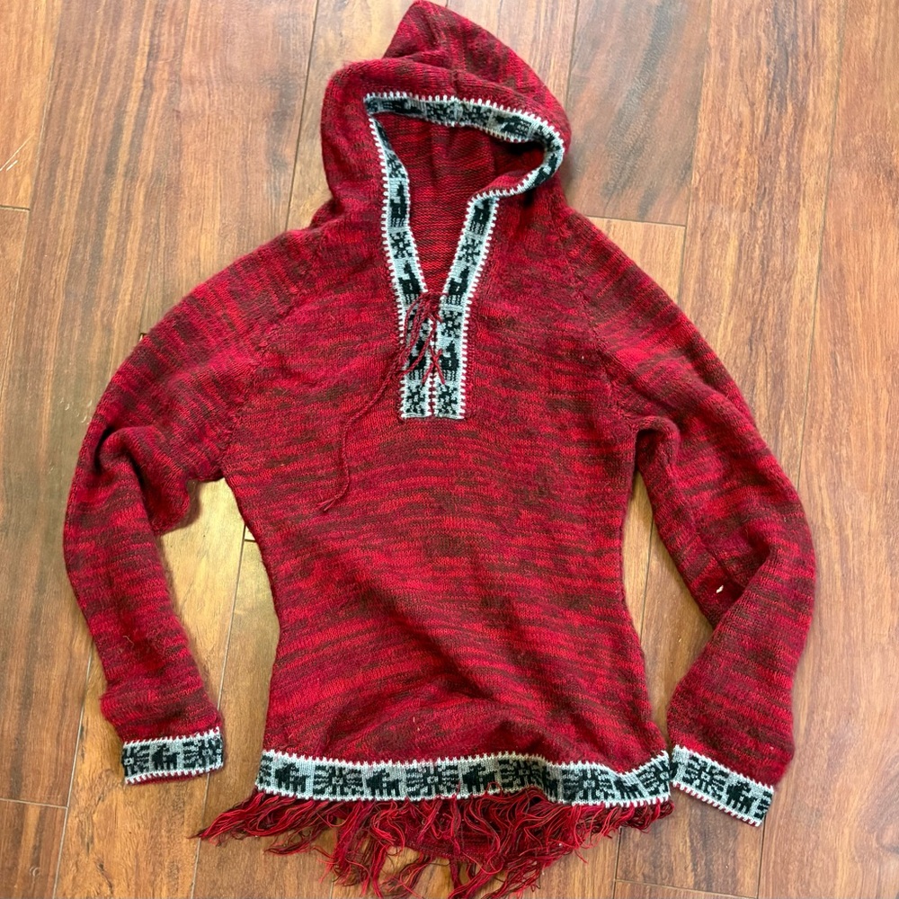 Men’s Medium Red Alpaca Wool Pullover Sweater – Made in Bolivia